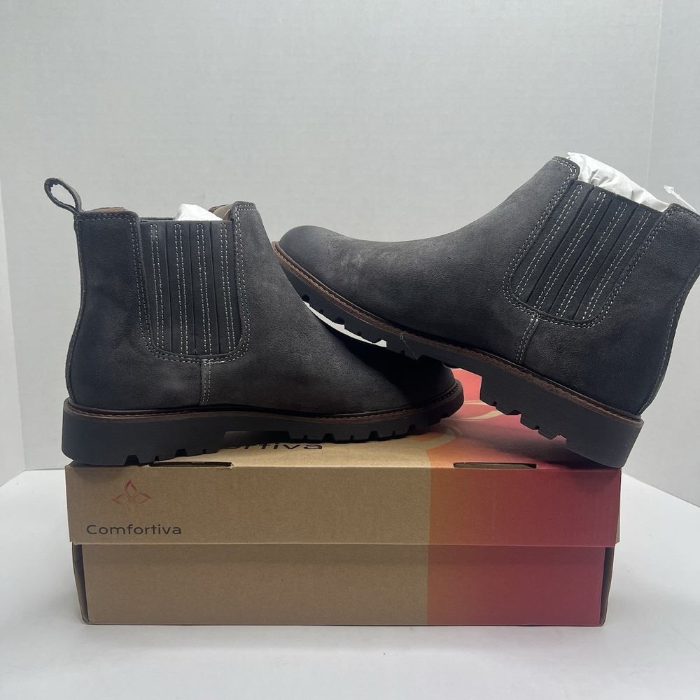 Comfortiva Ledelle Womens 9 M Smoke Suede Chelsea Boots Ankle Waterproof NIB